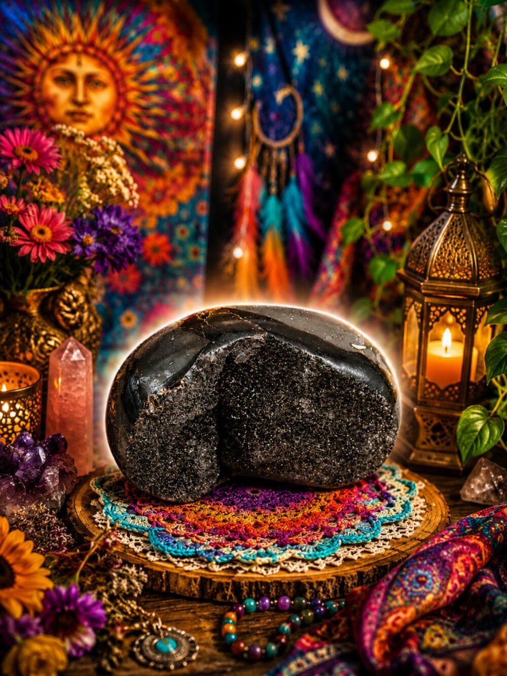 Polished Black and Brown Jasper Palm Stone Rock
